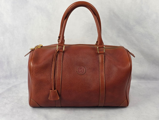 FENDI Vintage Selleria Brown Pebbled Leather Boston Bag