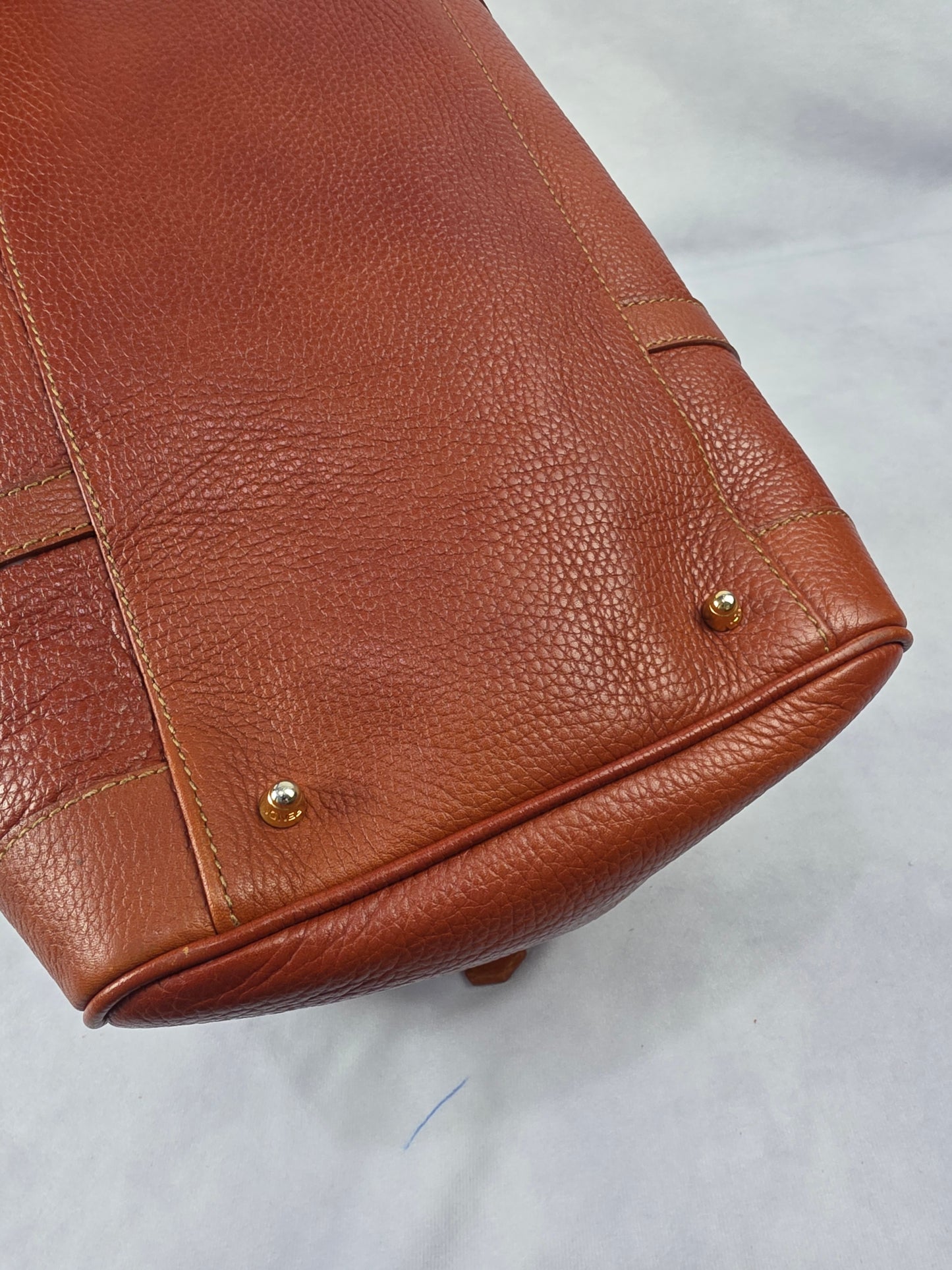 FENDI Vintage Selleria Brown Pebbled Leather Boston Bag