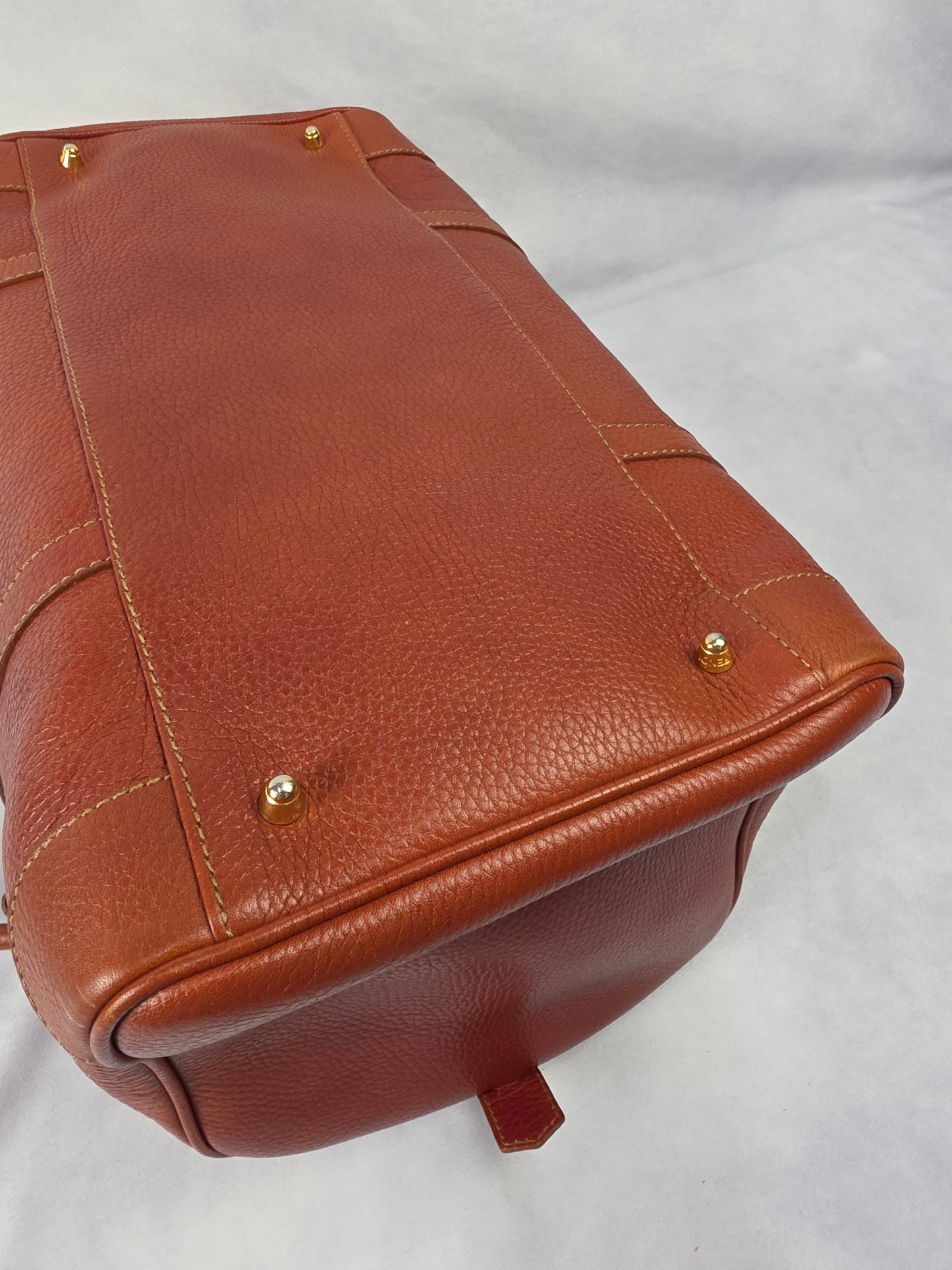 FENDI Vintage Selleria Brown Pebbled Leather Boston Bag