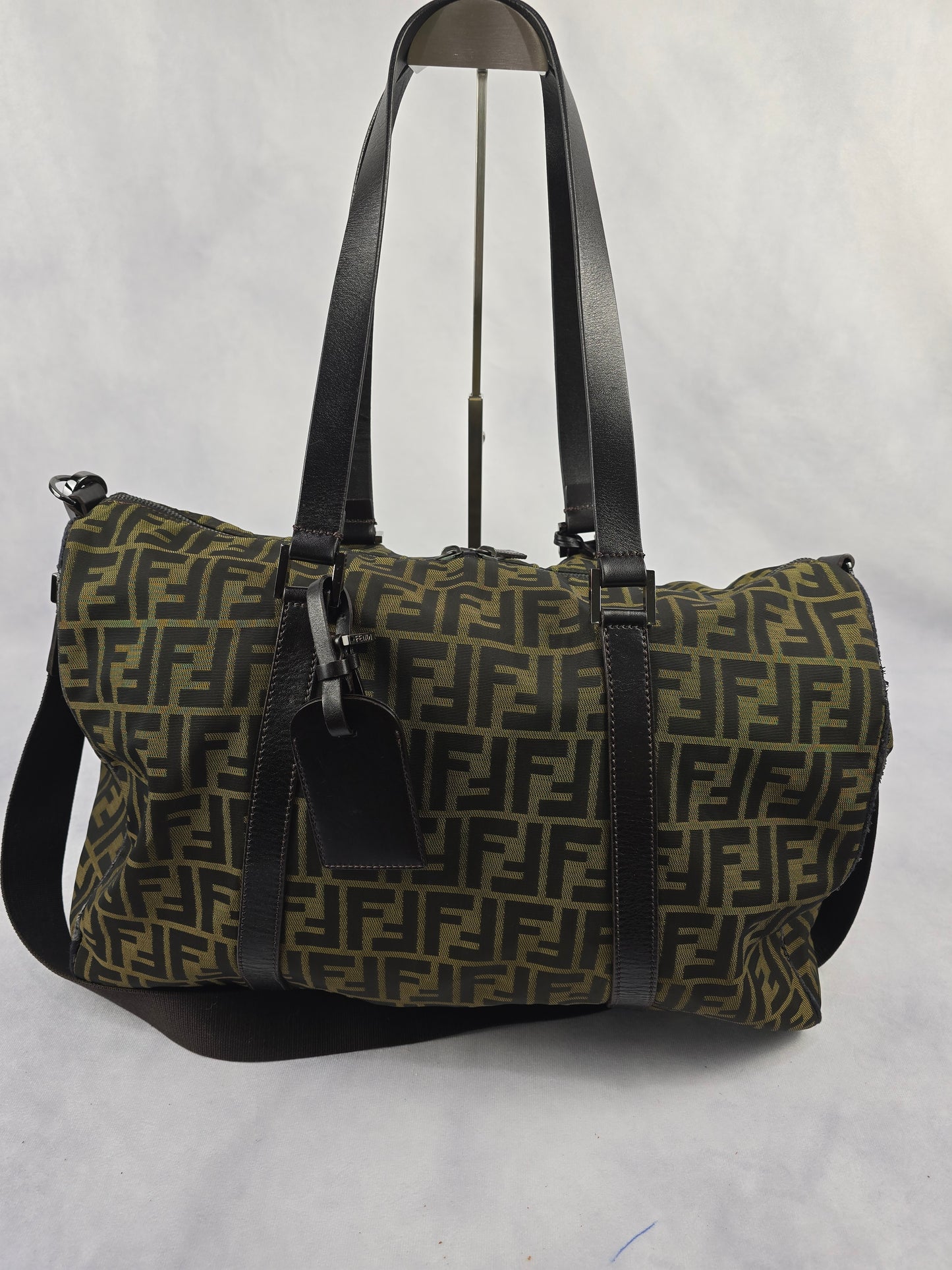 Fendi Canvas Zuuca Canvas Large Boston Bag / Travel Bag