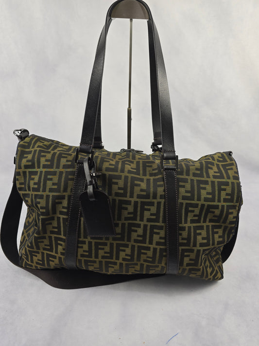 Fendi Canvas Zuuca Canvas Large Boston Bag / Travel Bag