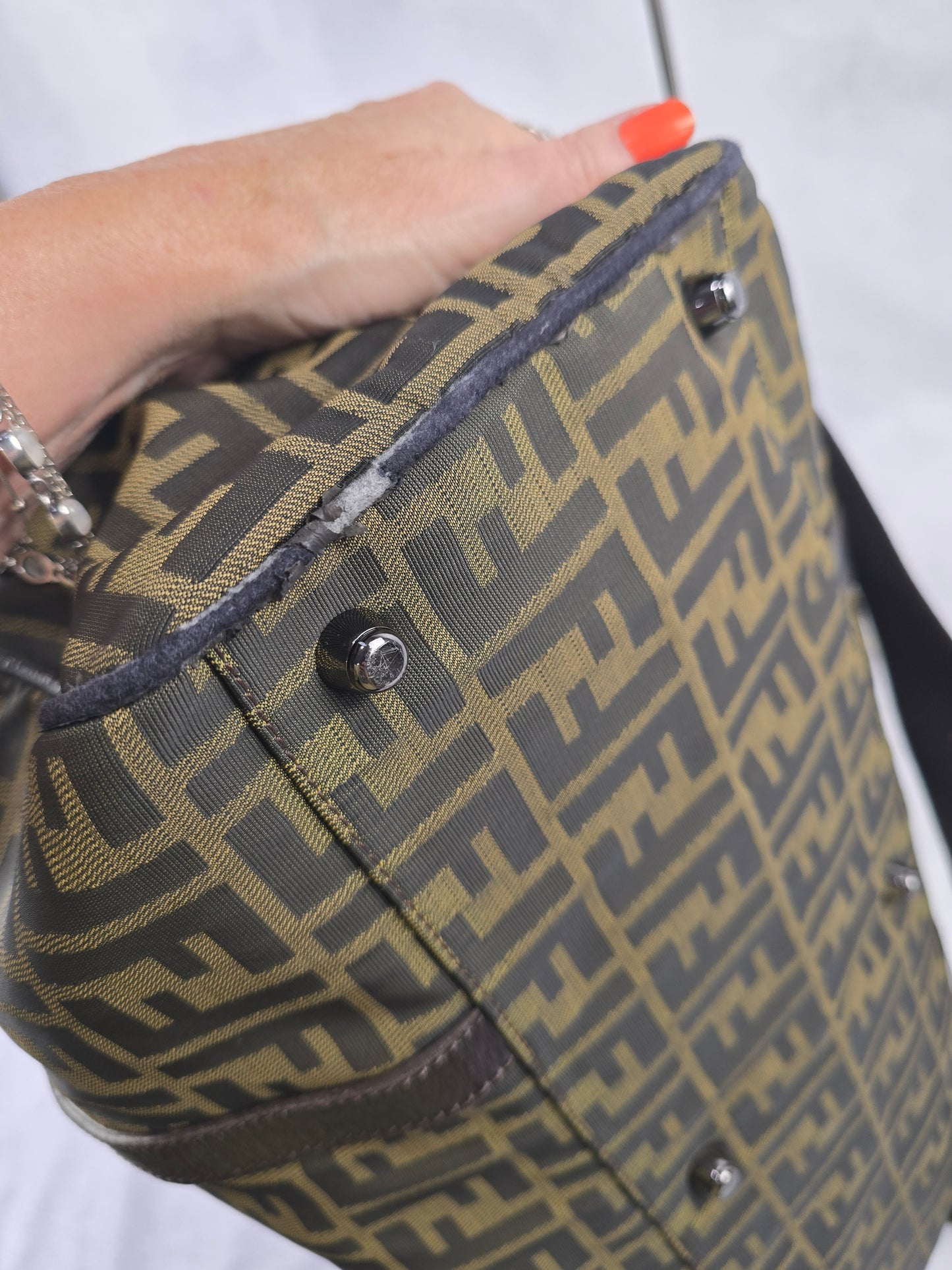 Fendi Canvas Zuuca Canvas Large Boston Bag / Travel Bag