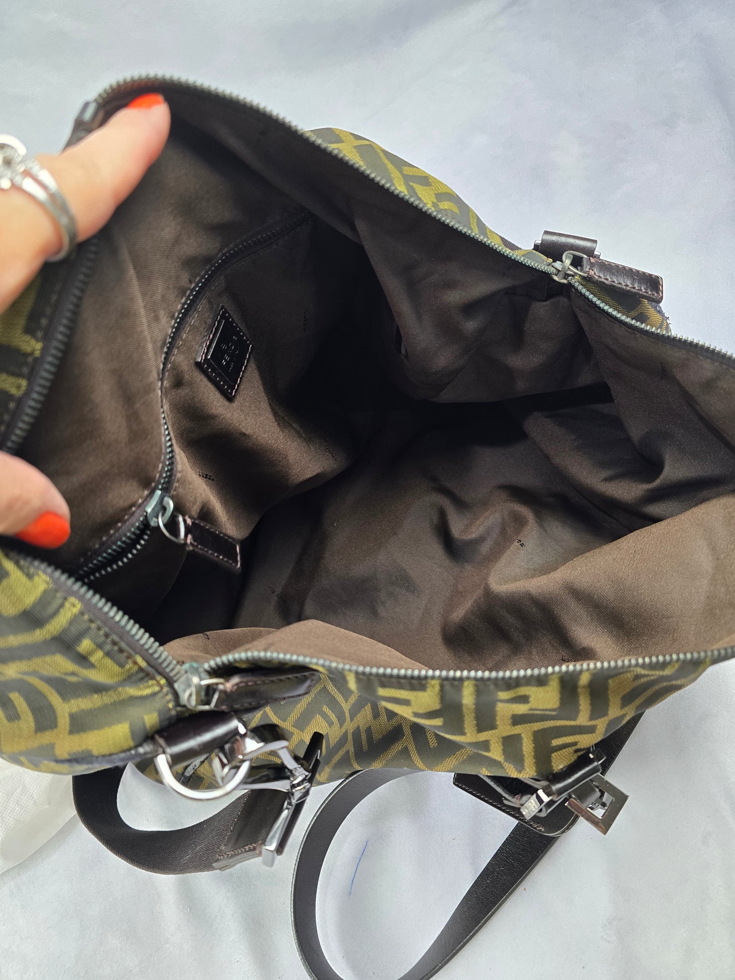 Fendi Canvas Zuuca Canvas Large Boston Bag / Travel Bag