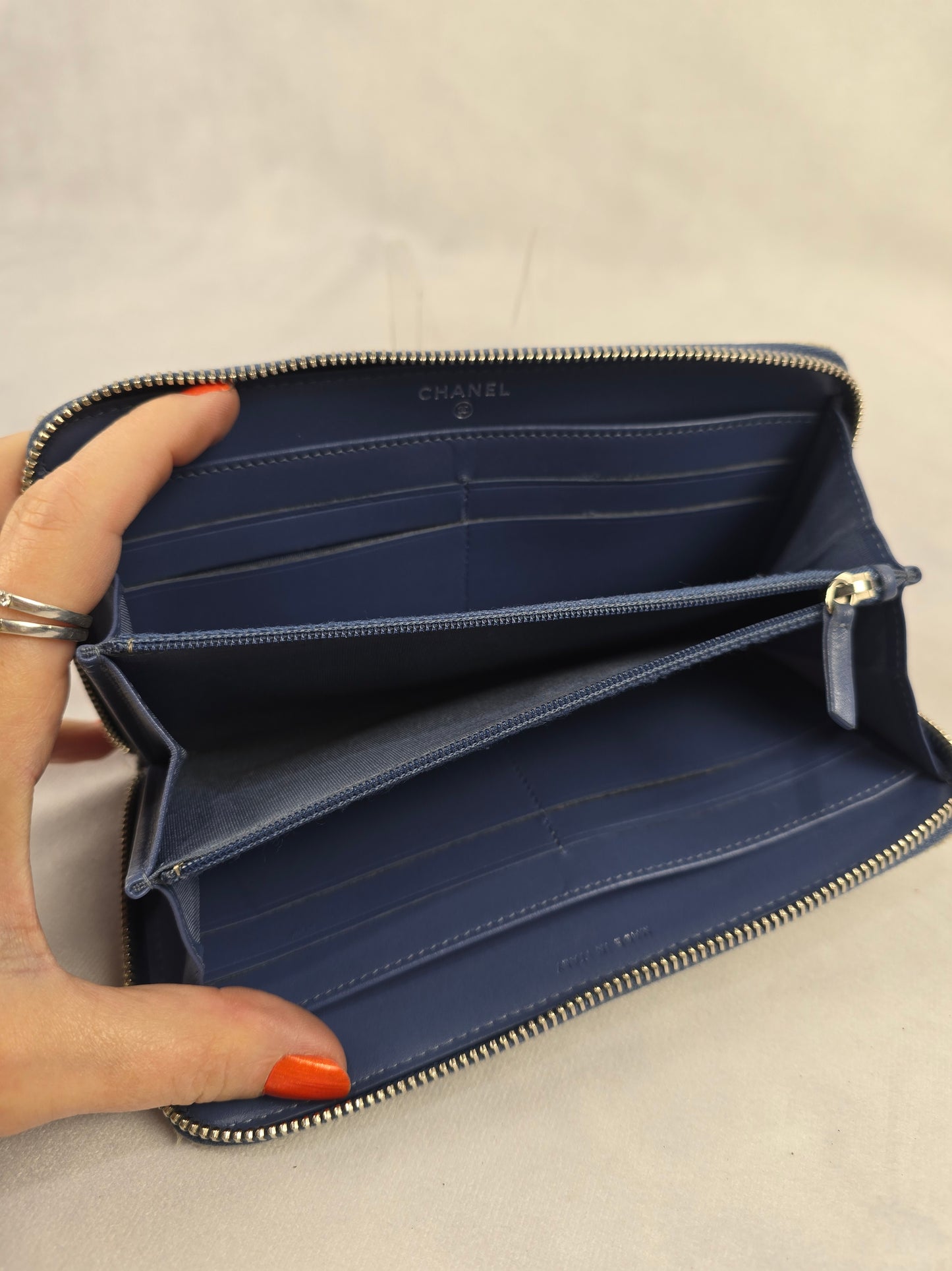 Chanel Blue Deauville Zip-Around Wallet
