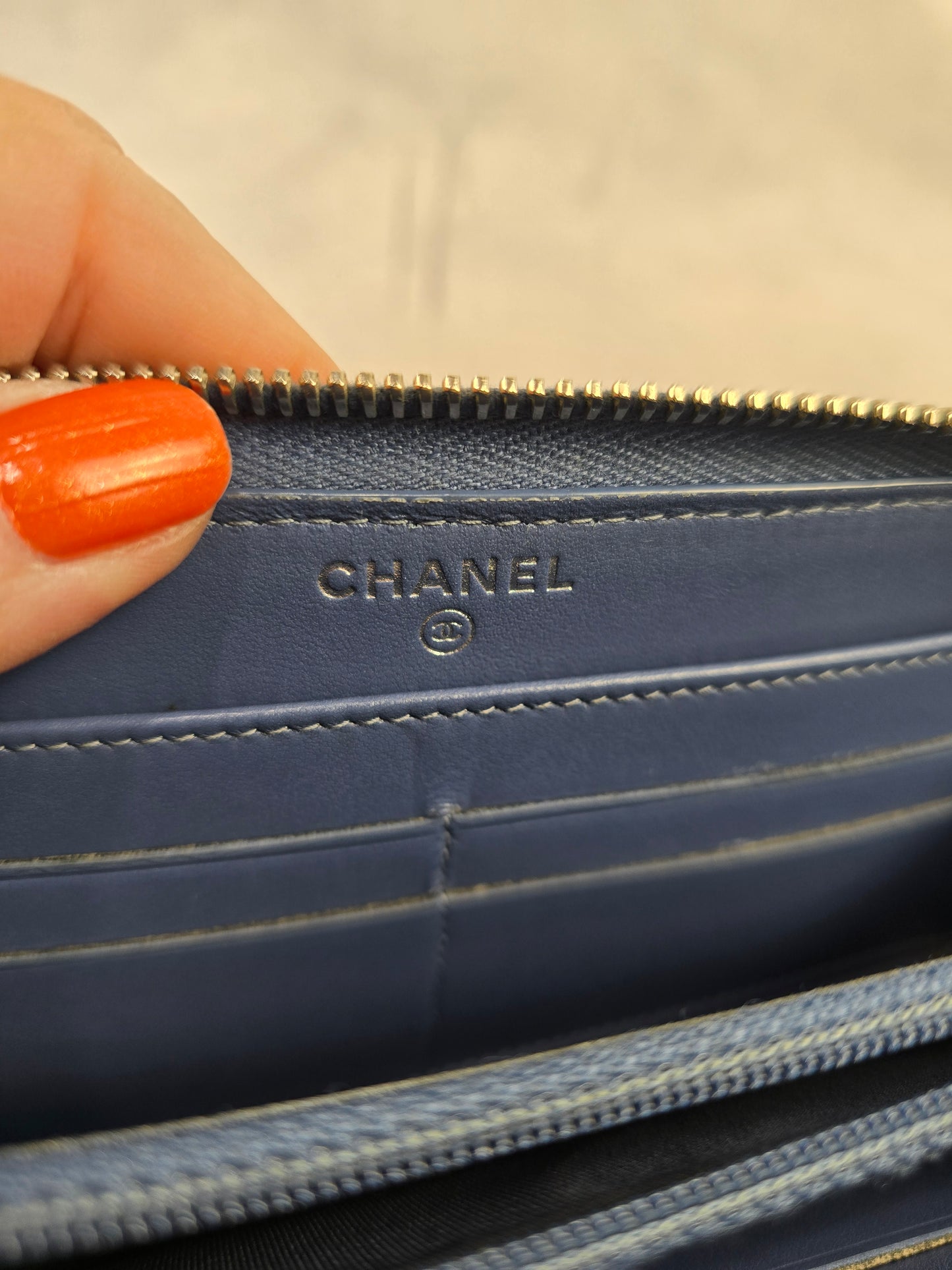 Chanel Blue Deauville Zip-Around Wallet