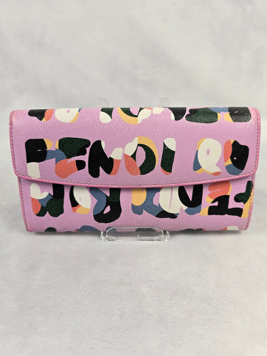 Fendi Vitello Elite Graffiti Pink Continental Wallet