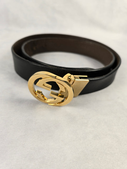 Gucci GG Black Leather Belt Size 100-40
