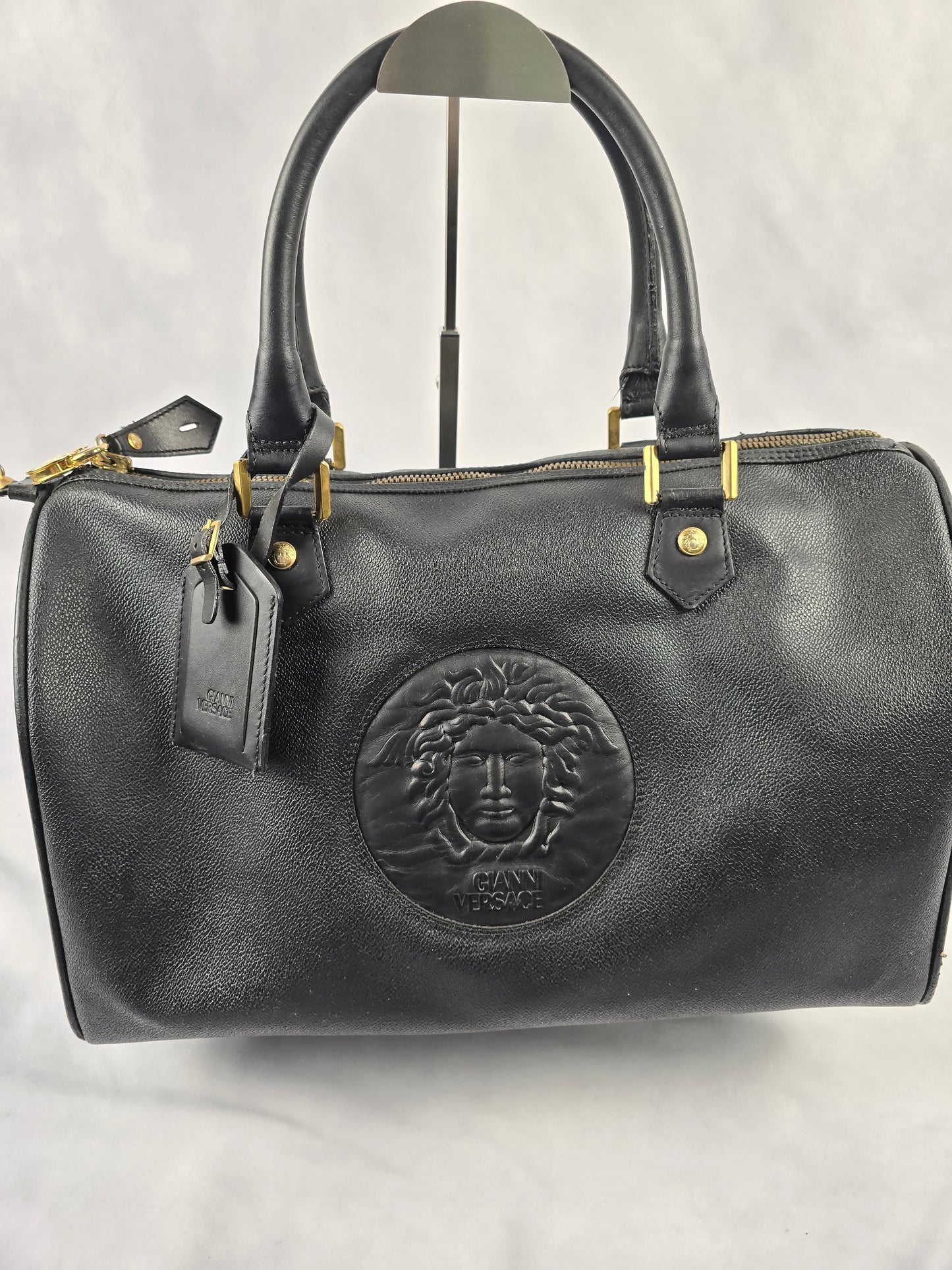 Versace Vintage 1990s Medusa Black Leather Travel Bag