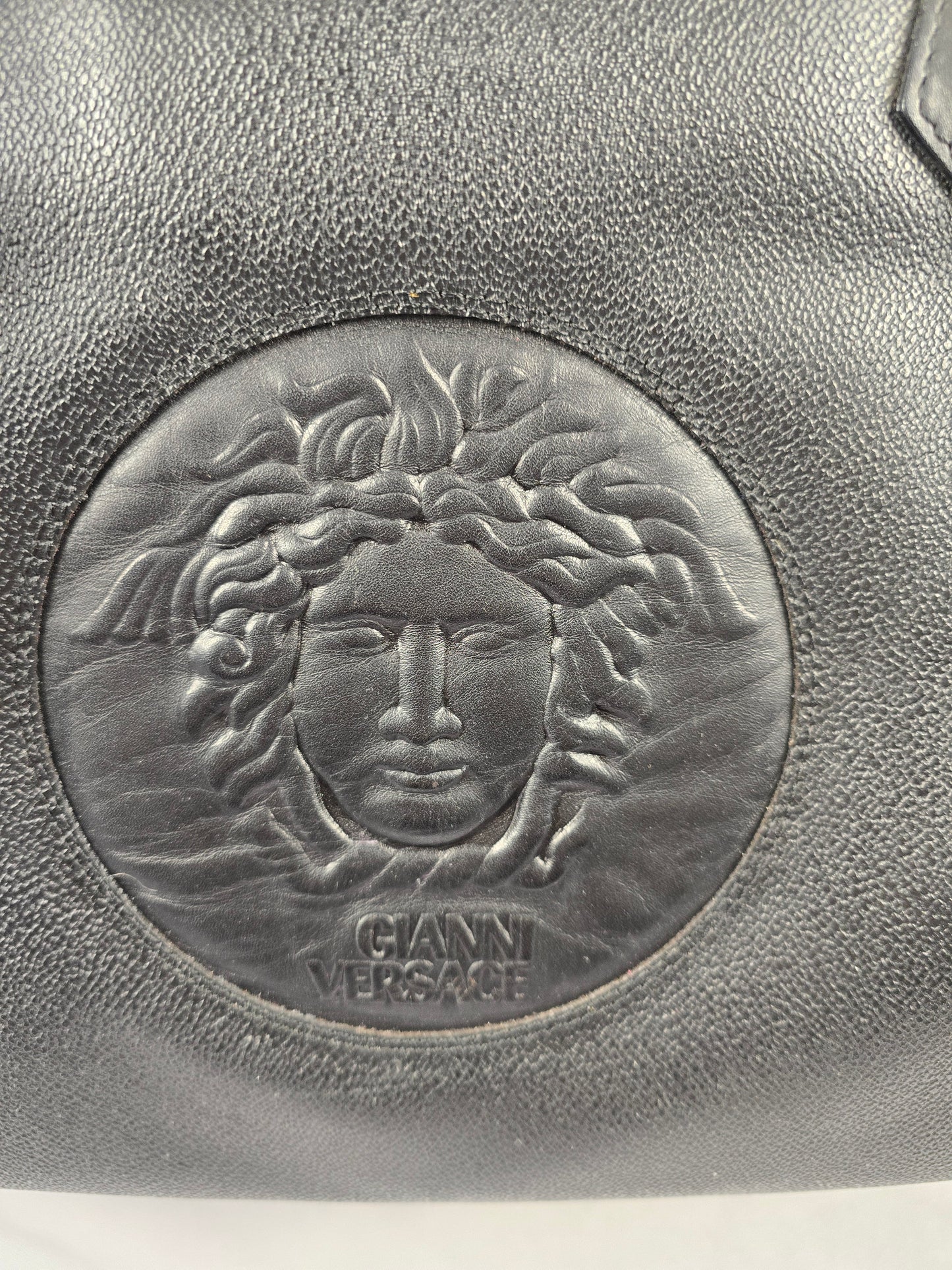 Versace Vintage 1990s Medusa Black Leather Travel Bag
