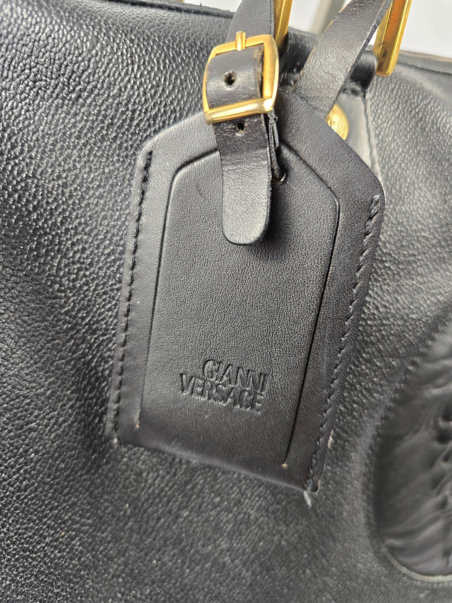 Versace Vintage 1990s Medusa Black Leather Travel Bag