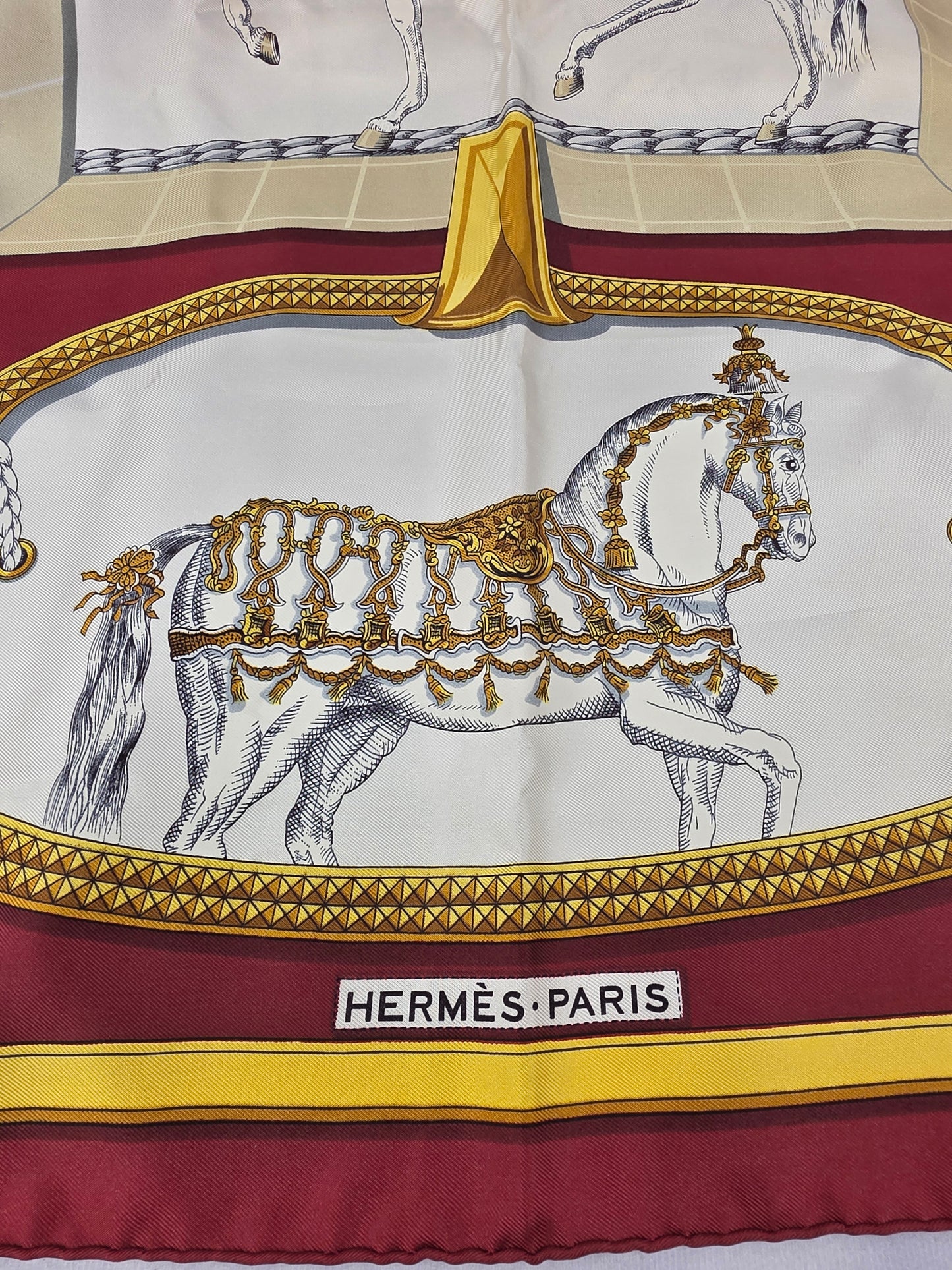 Vintage Hermès Grand Apparat Silk Scarf 90 Jacques Eudel Red Gold Equestrian
