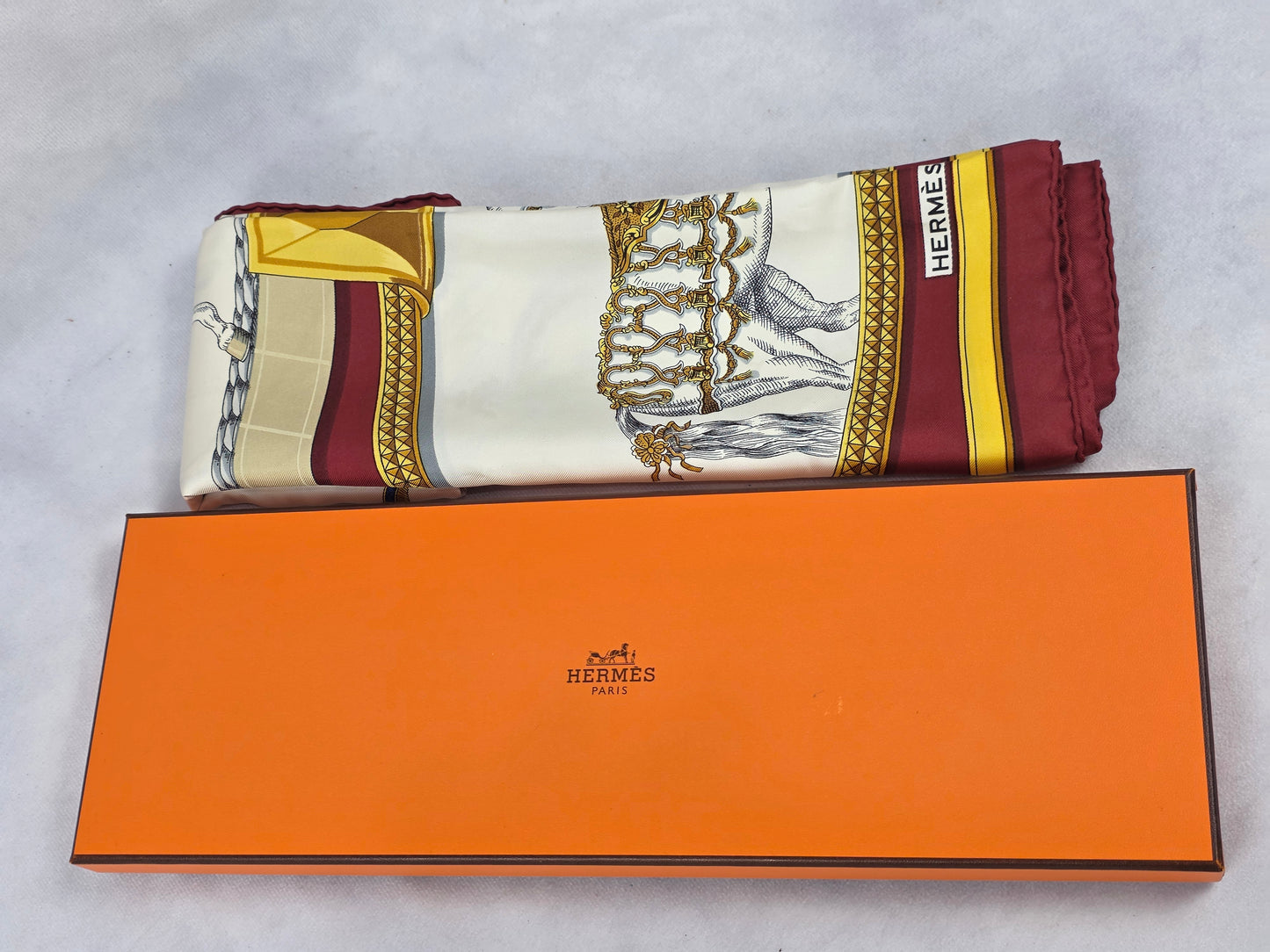 Vintage Hermès Grand Apparat Silk Scarf 90 Jacques Eudel Red Gold Equestrian