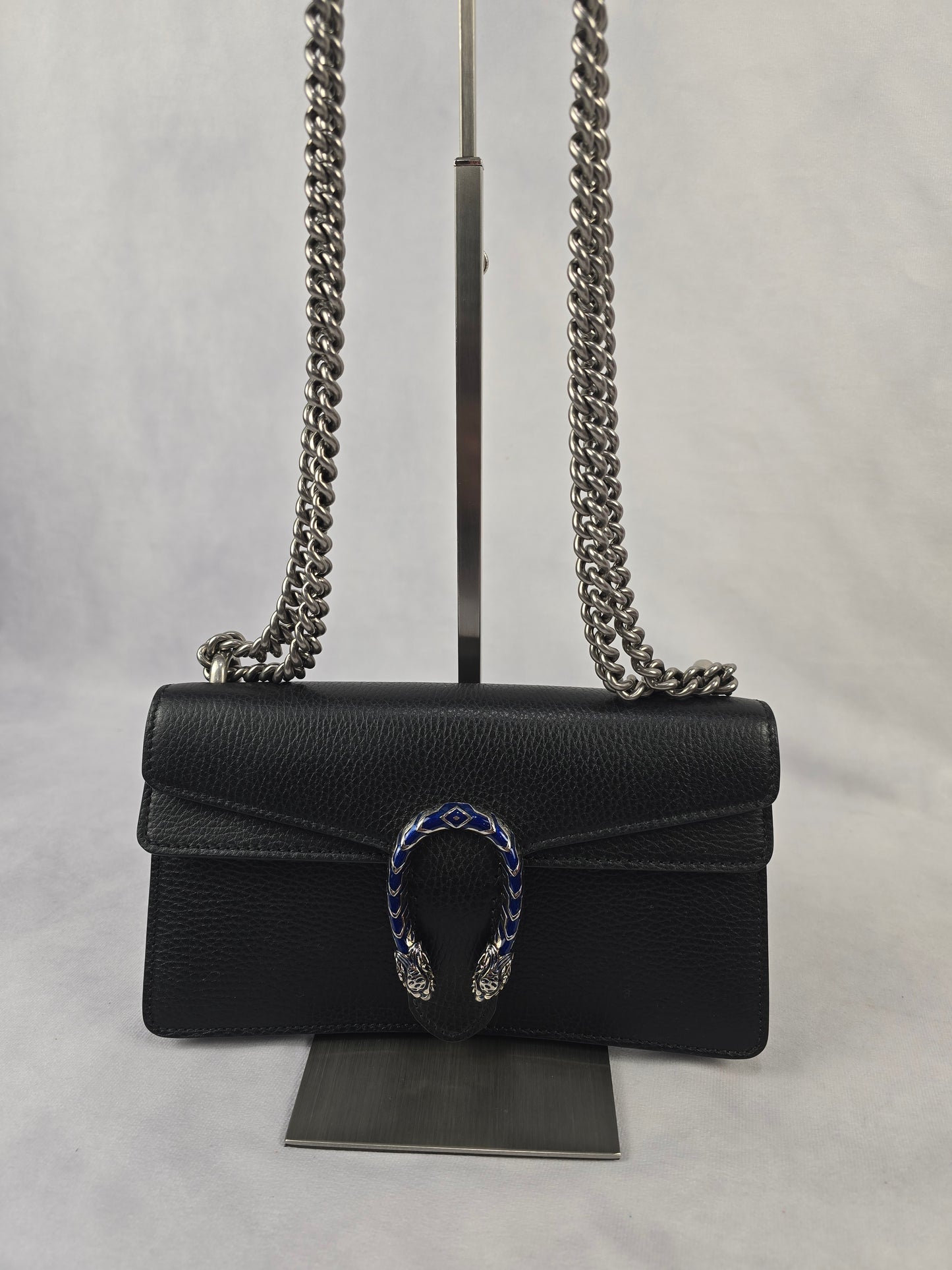 Gucci Dollar Calfskin Enamel Dionysus in Black and Electric Blue