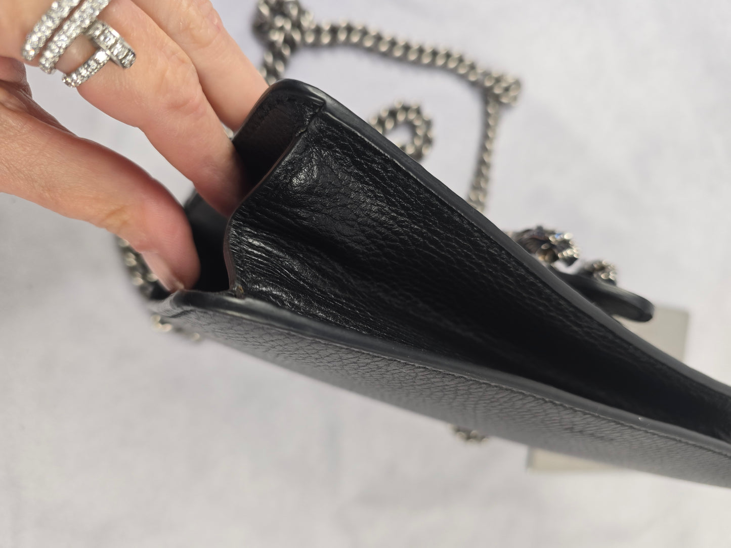 Gucci Dollar Calfskin Enamel Dionysus in Black and Electric Blue