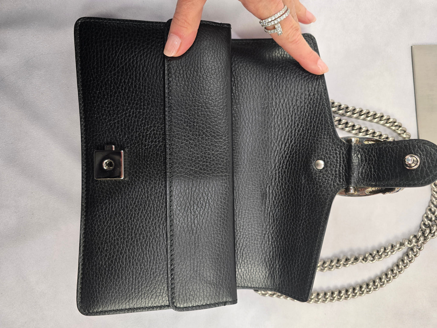 Gucci Dollar Calfskin Enamel Dionysus in Black and Electric Blue