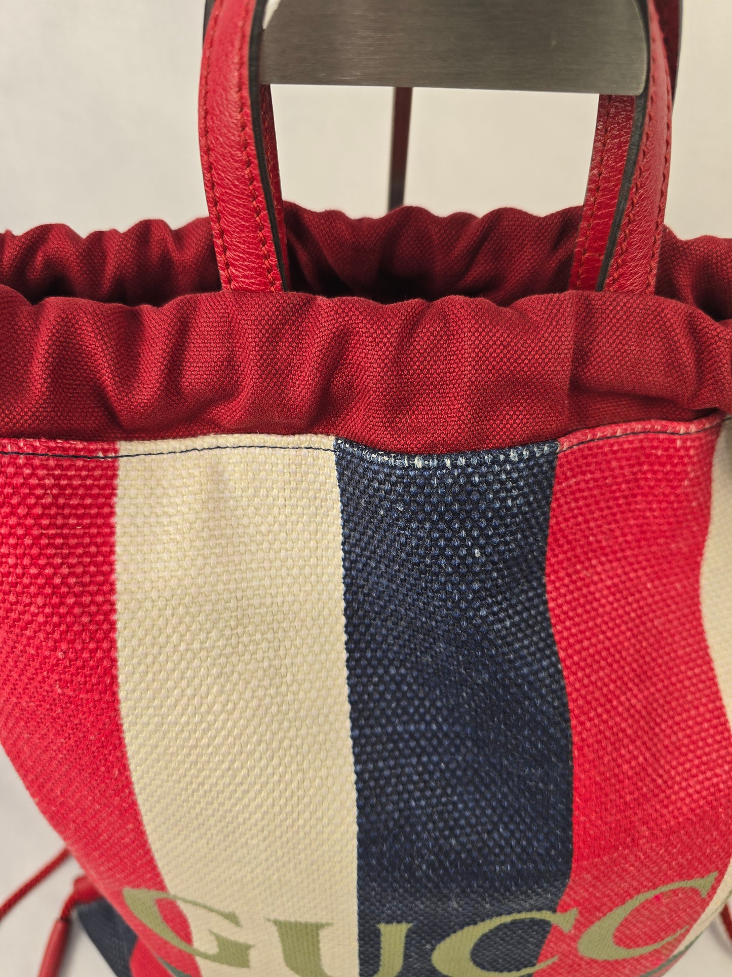 Gucci Canvas Logo Sylvie Stripe Drawstring Backpack