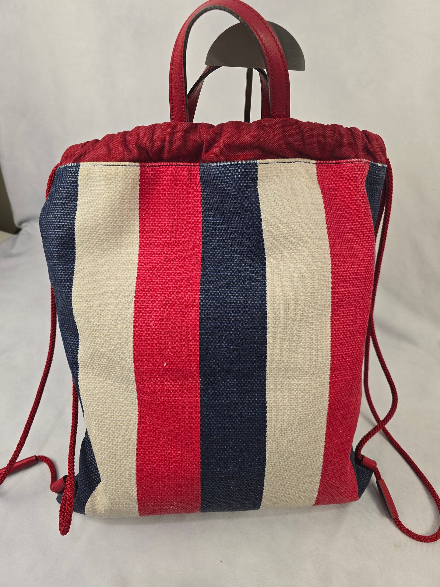 Gucci Canvas Logo Sylvie Stripe Drawstring Backpack