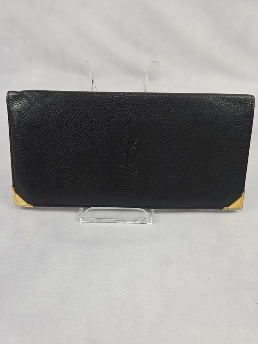 Yves Saint Laurent Vintage Black Pebbled Leather Bifold Long Wallet
