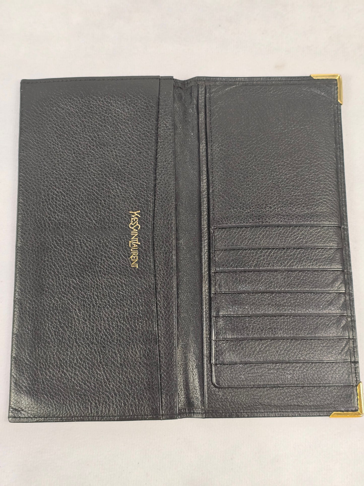 Yves Saint Laurent Vintage Black Pebbled Leather Bifold Long Wallet
