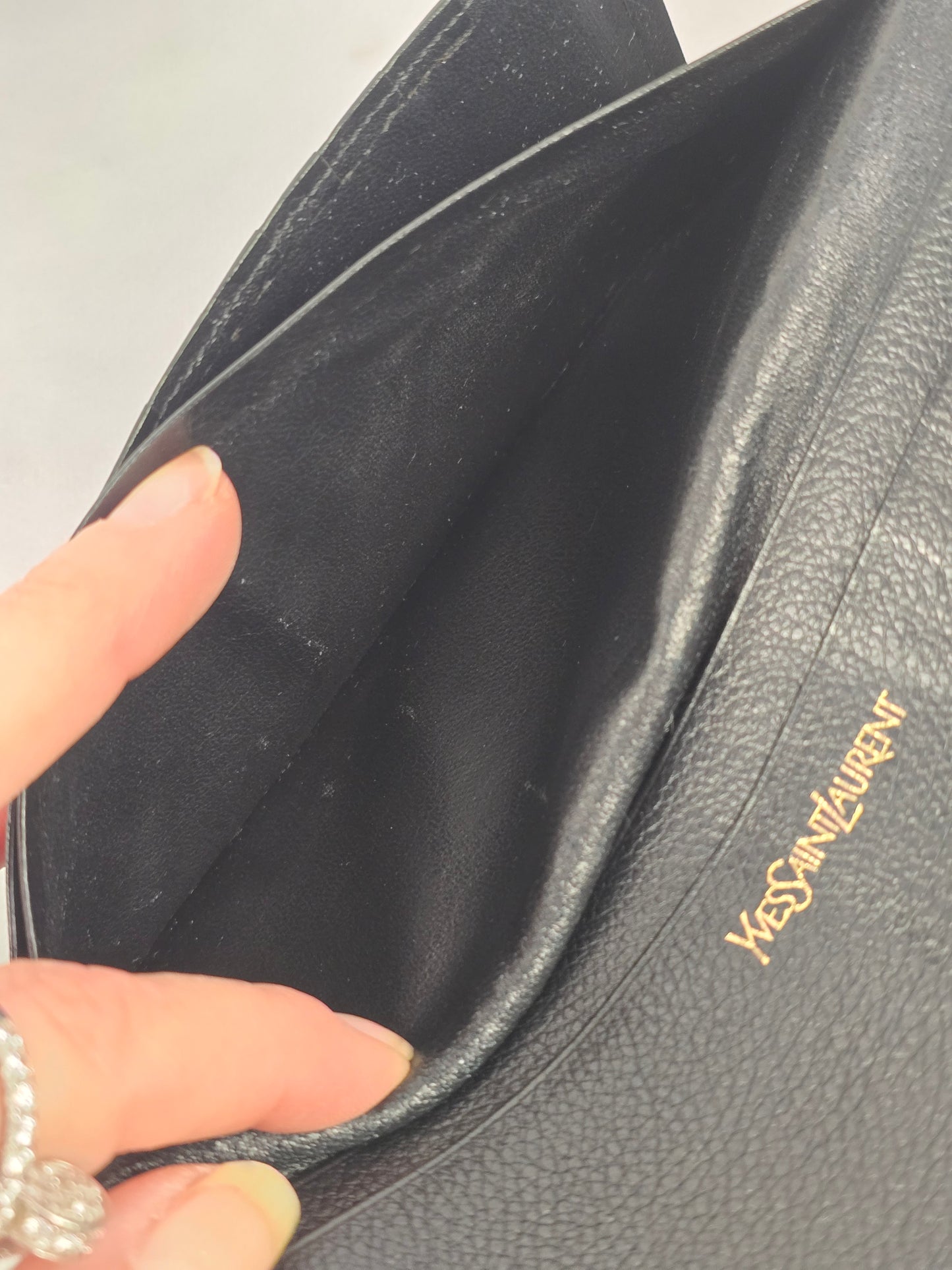 Yves Saint Laurent Vintage Black Pebbled Leather Bifold Long Wallet