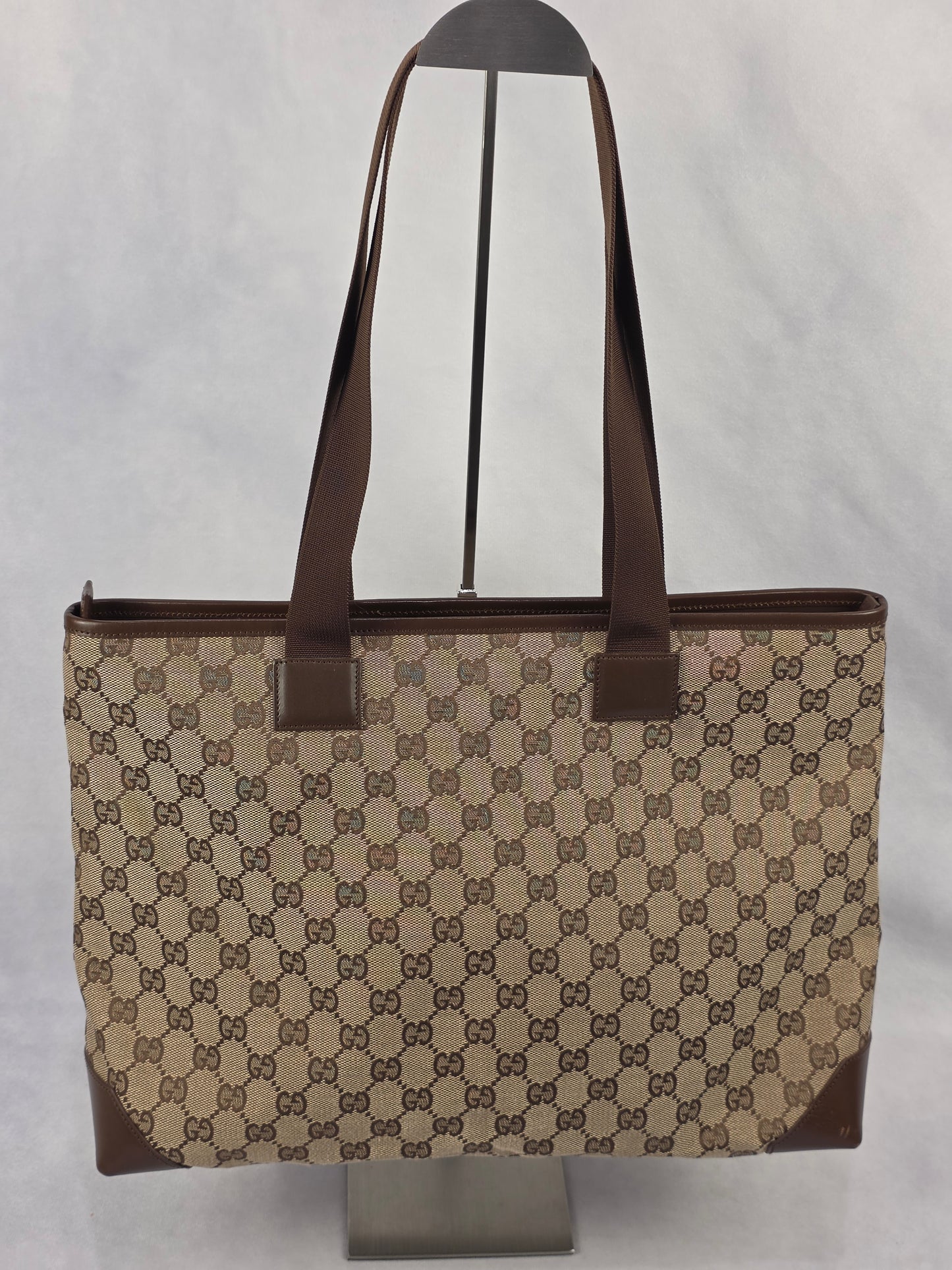 Gucci GG Canvas Front Zip Pocket Zippered Tote Bag