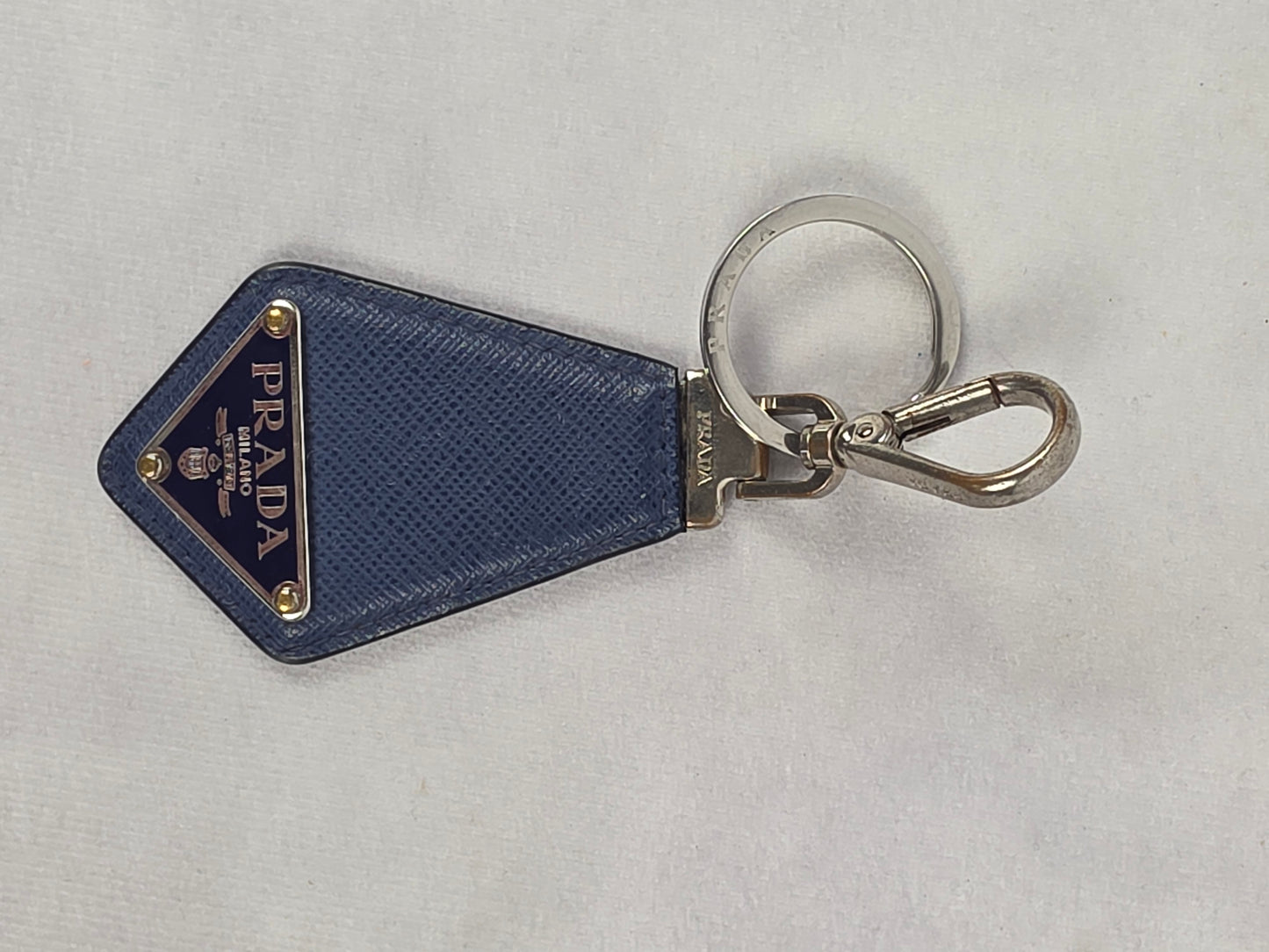Prada Blue Saffiano Leather Triangle Logo Keychain & Bag Charm