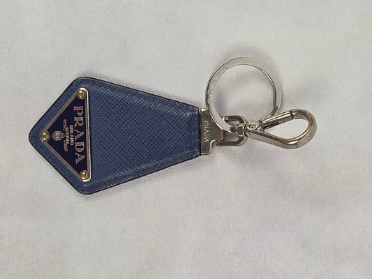 Prada Blue Saffiano Leather Triangle Logo Keychain & Bag Charm