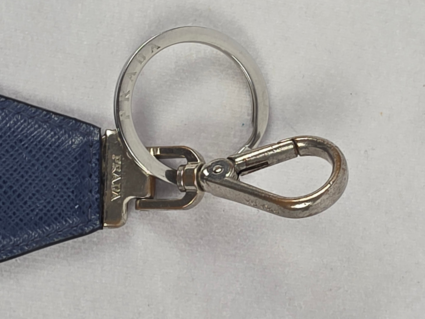 Prada Blue Saffiano Leather Triangle Logo Keychain & Bag Charm