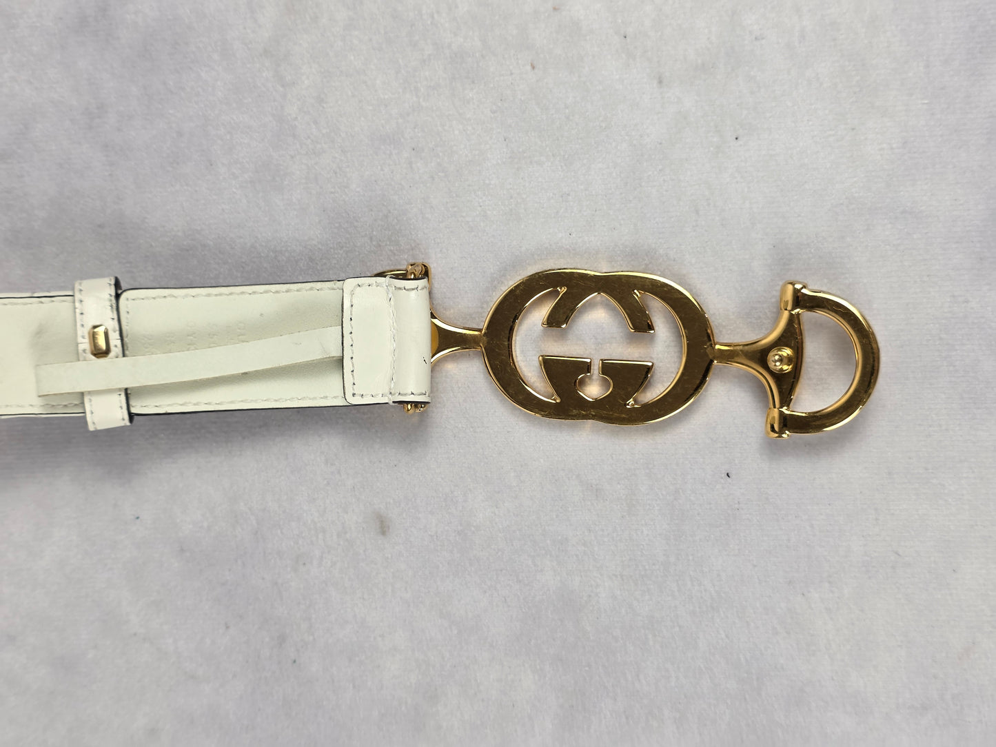 Gucci White Quilted Leather Interlocking G Horsebit Belt with Gold-Tone Hardware, 85cm/34"