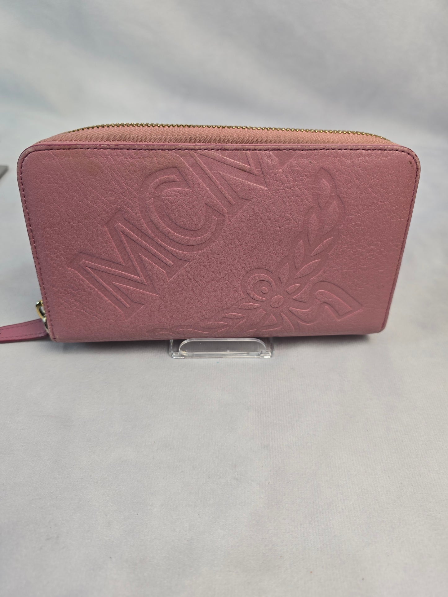 MCM Pink Embossed Zip Around Wallet