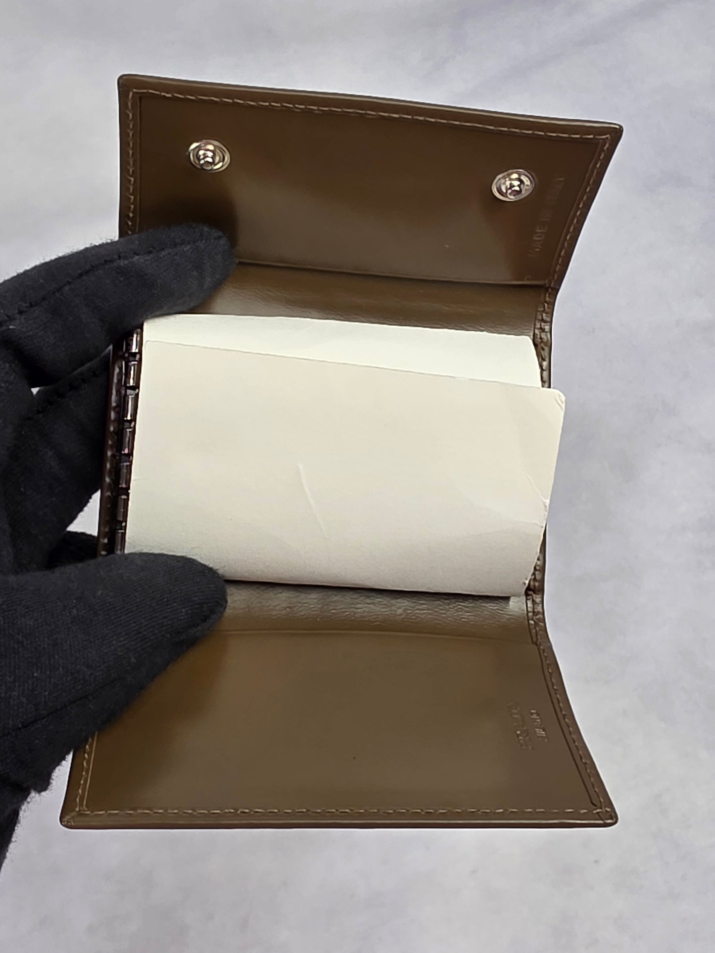 Prada Trifold Leather Key Wallet in Olive Brown - Like New