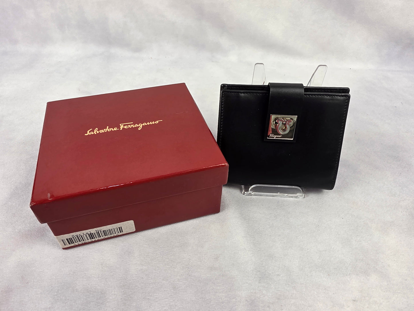 Salvatore Ferragamo Gancini Bifold Compact Wallet in Black Leather