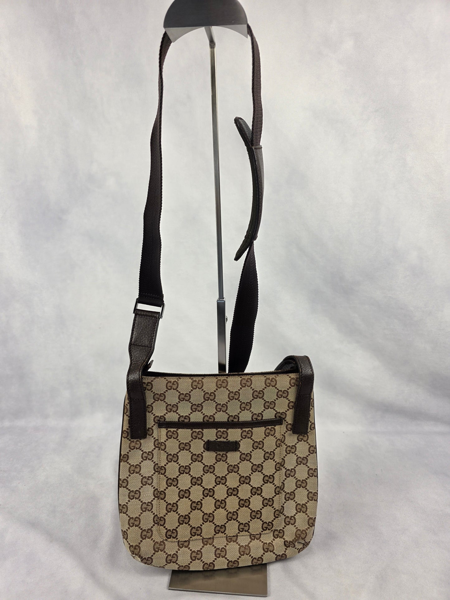 Gucci Beige and Dark Brown GG Canvas Flat Messenger Bag