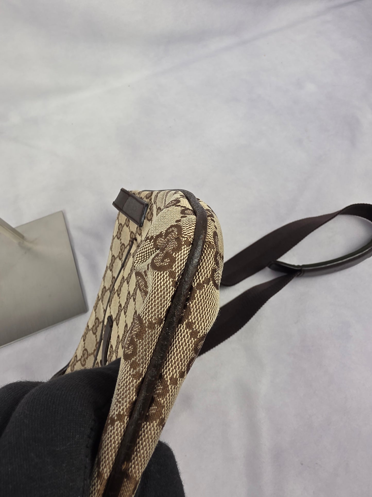 Gucci Beige and Dark Brown GG Canvas Flat Messenger Bag