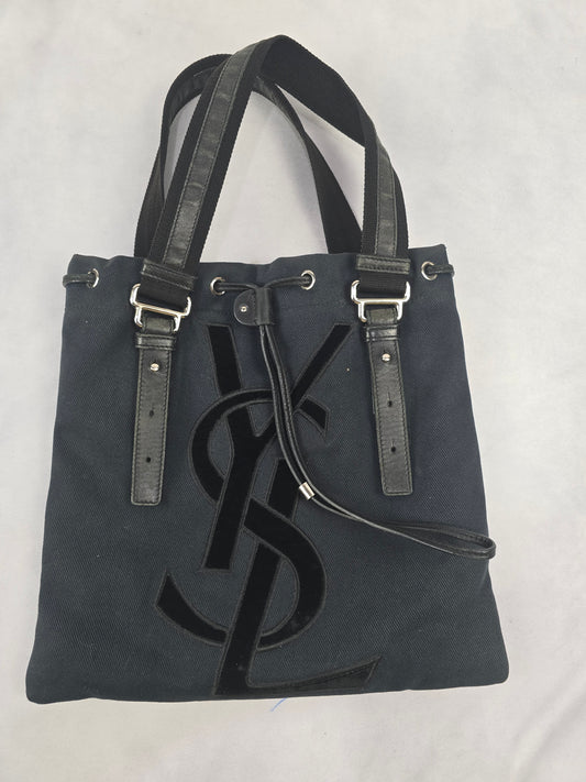 YSL Vintage Kahala Black Canvas and Leather Tote