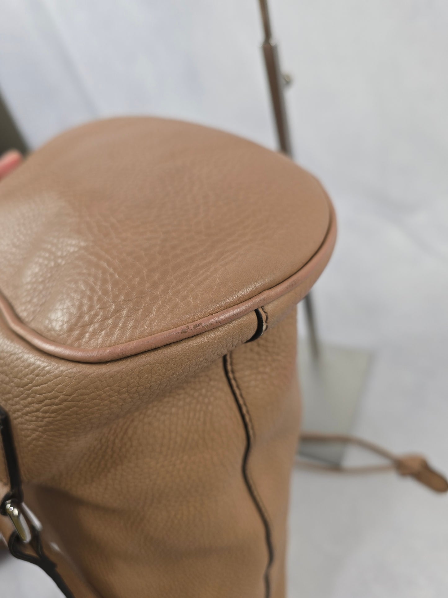 Gucci Soho Pebbled Leather Drawstring Backpack in Tan