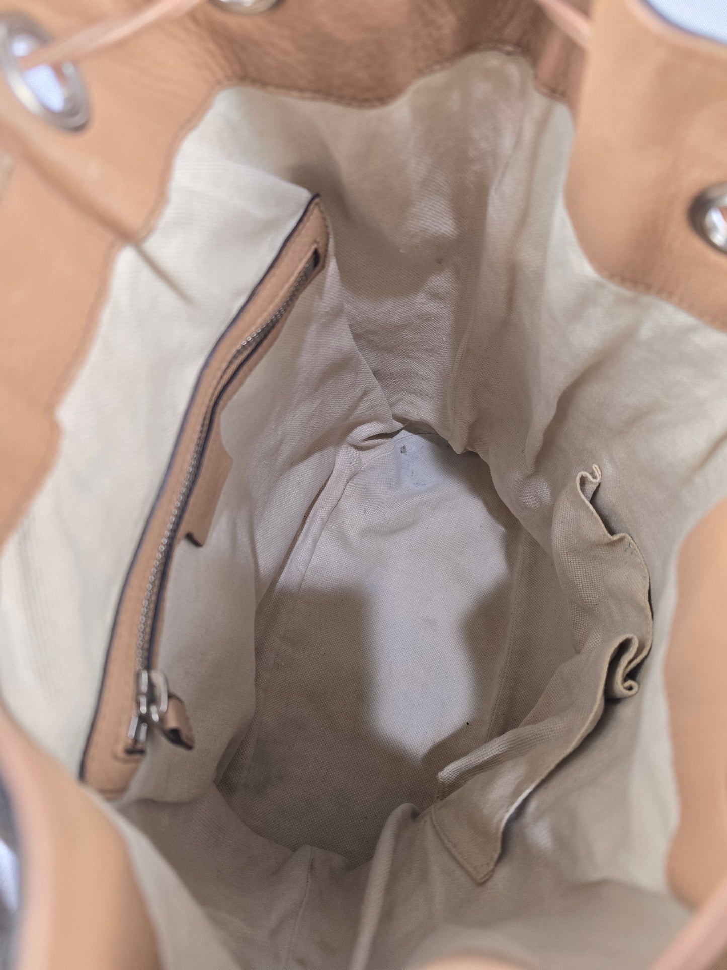 Gucci Soho Pebbled Leather Drawstring Backpack in Tan