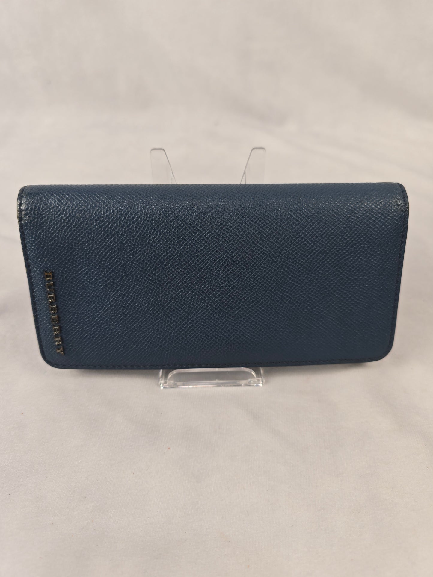 Burberry Authentic Leather Long Wallet in Navy
