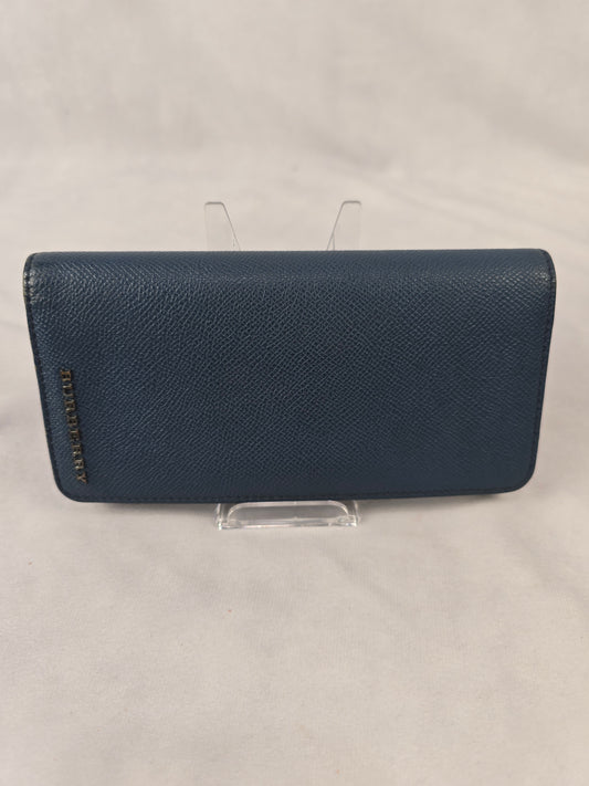 Burberry Authentic Leather Long Wallet in Navy