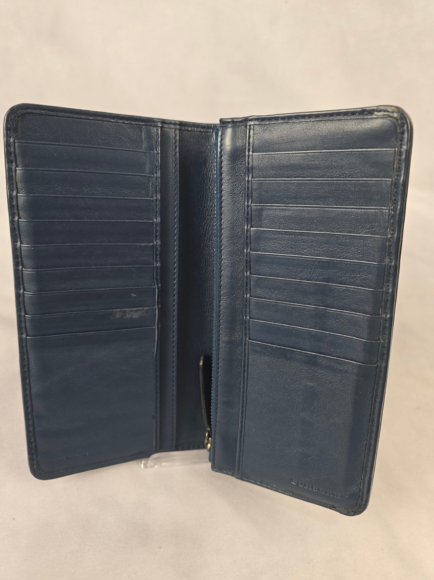 Burberry Authentic Leather Long Wallet in Navy