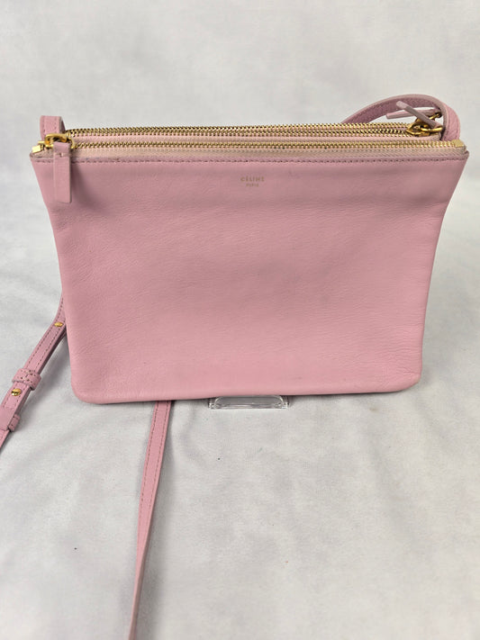 FOR PINK CASHMERE: Celine Trio Lambskin Crossbody Bag in Pink