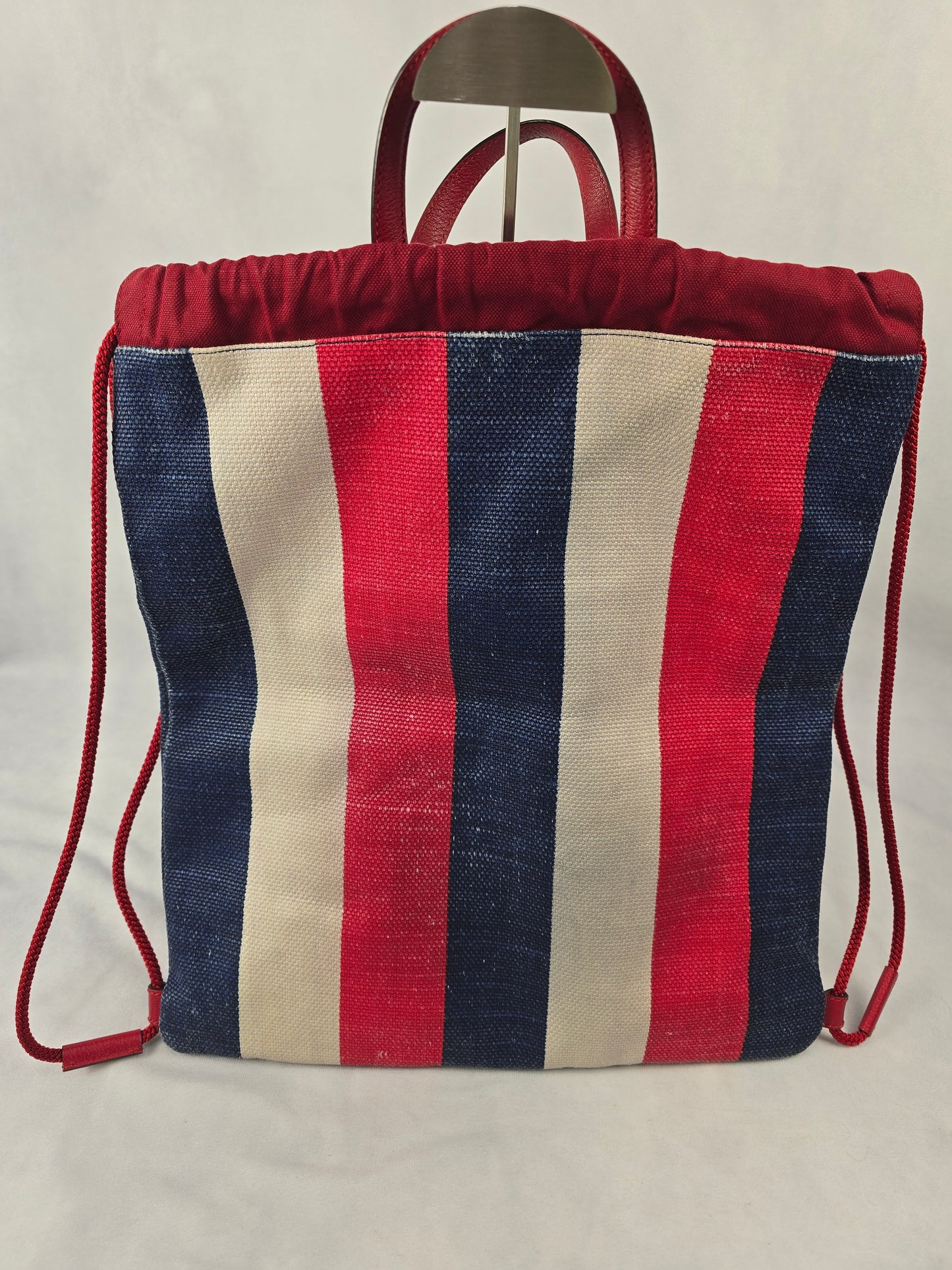 Gucci Canvas Logo Sylvie Stripe Drawstring Backpack