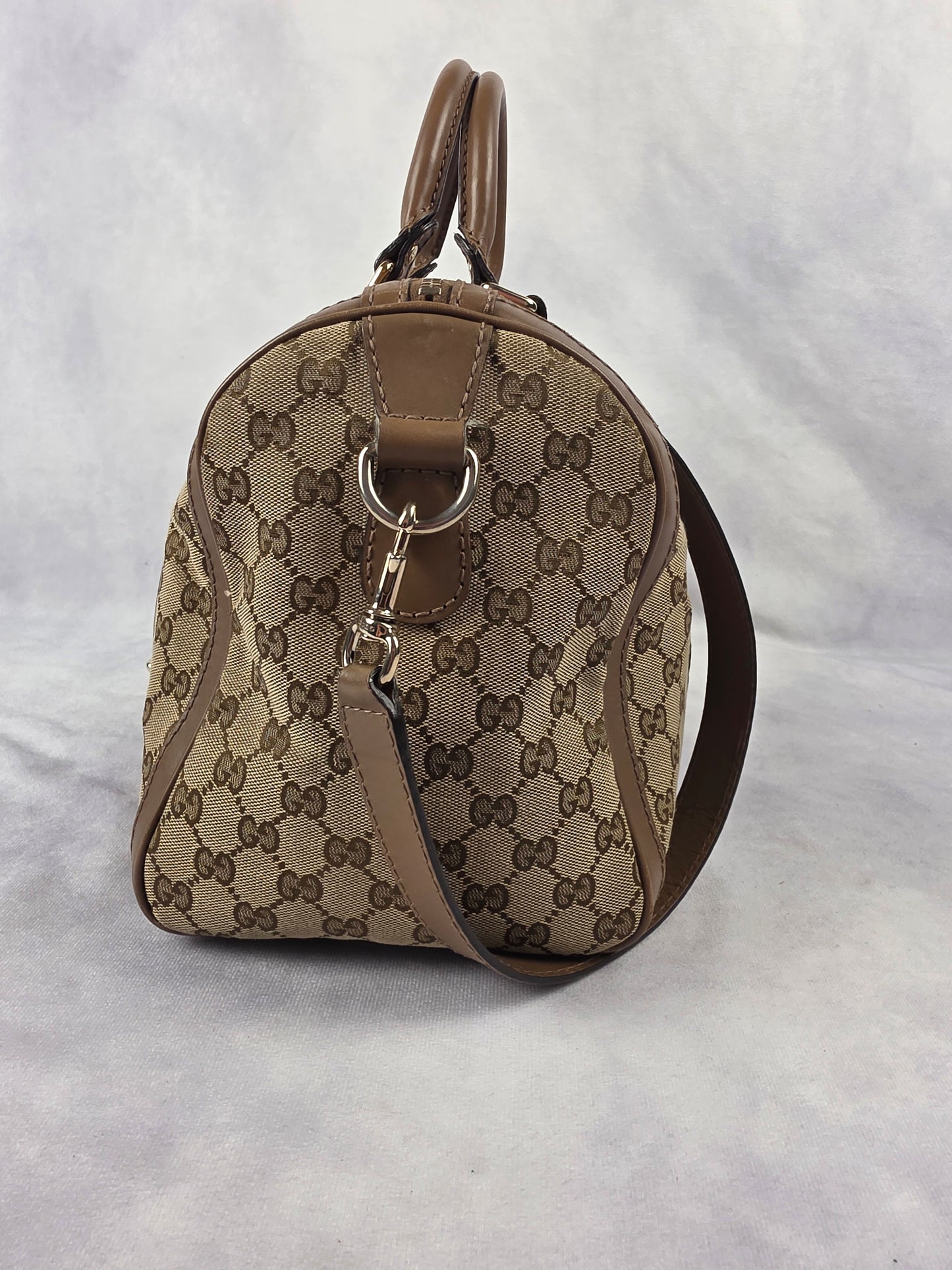 Gucci Vintage Web Joy Boston Bag GG Canvas Fuchsia Stripe with Bandoulière Strap