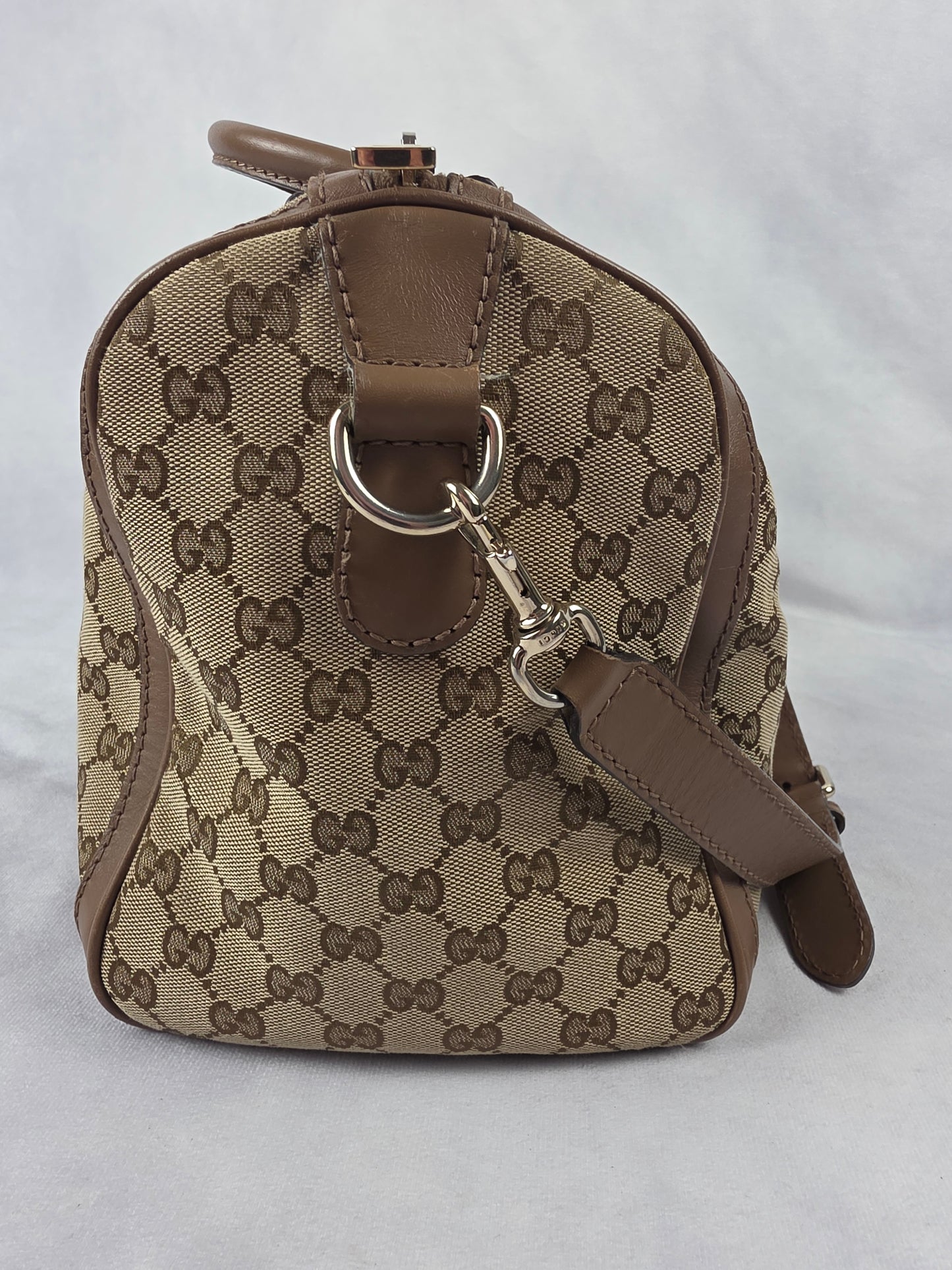 Gucci Vintage Web Joy Boston Bag GG Canvas Fuchsia Stripe with Bandoulière Strap