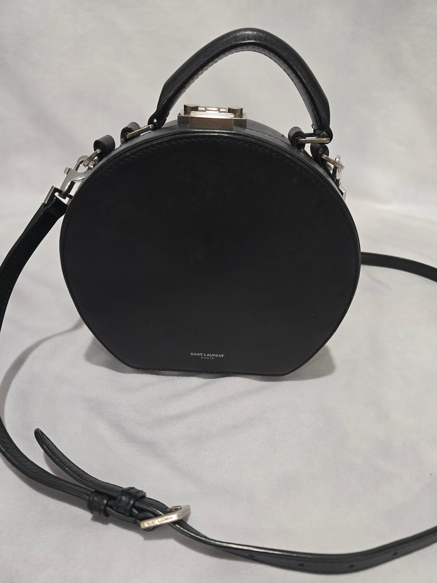 Saint Laurent Mica Small Leather Hatbox Two-Way in Black