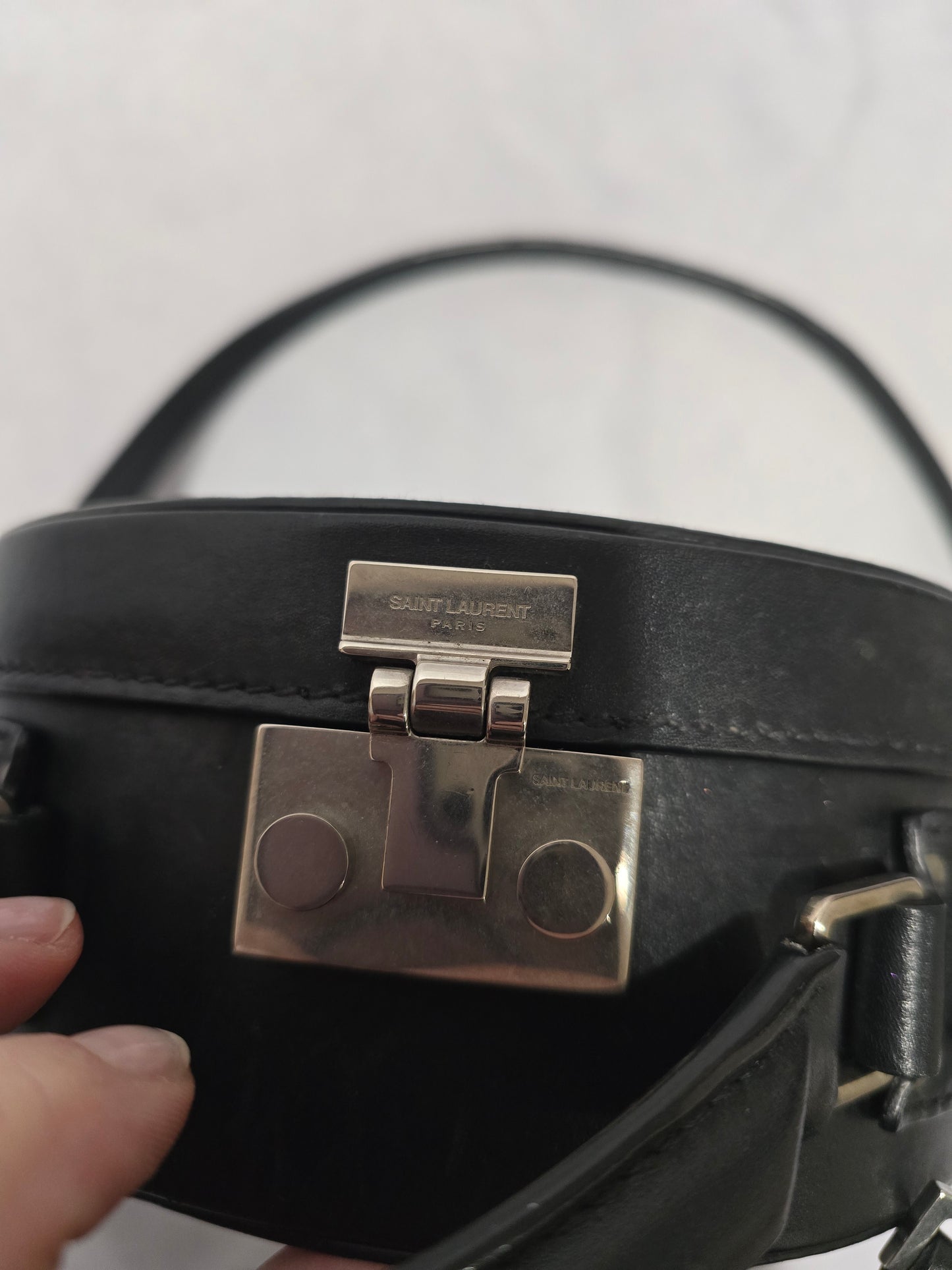 Saint Laurent Mica Small Leather Hatbox Two-Way in Black