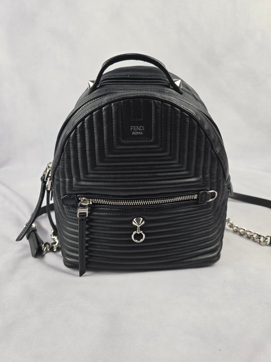 Fendi Leather By The Way Backpack  in Black Quilted Chevon