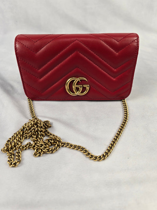 Gucci Marmont Chevron GG Mini Bag in Red Calfskin