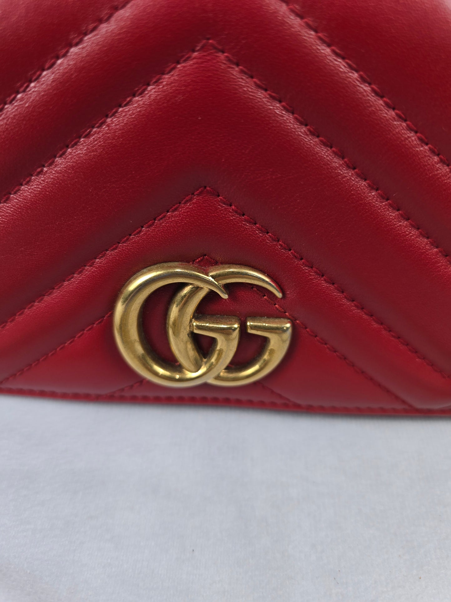 Gucci Marmont Chevron GG Mini Bag in Red Calfskin
