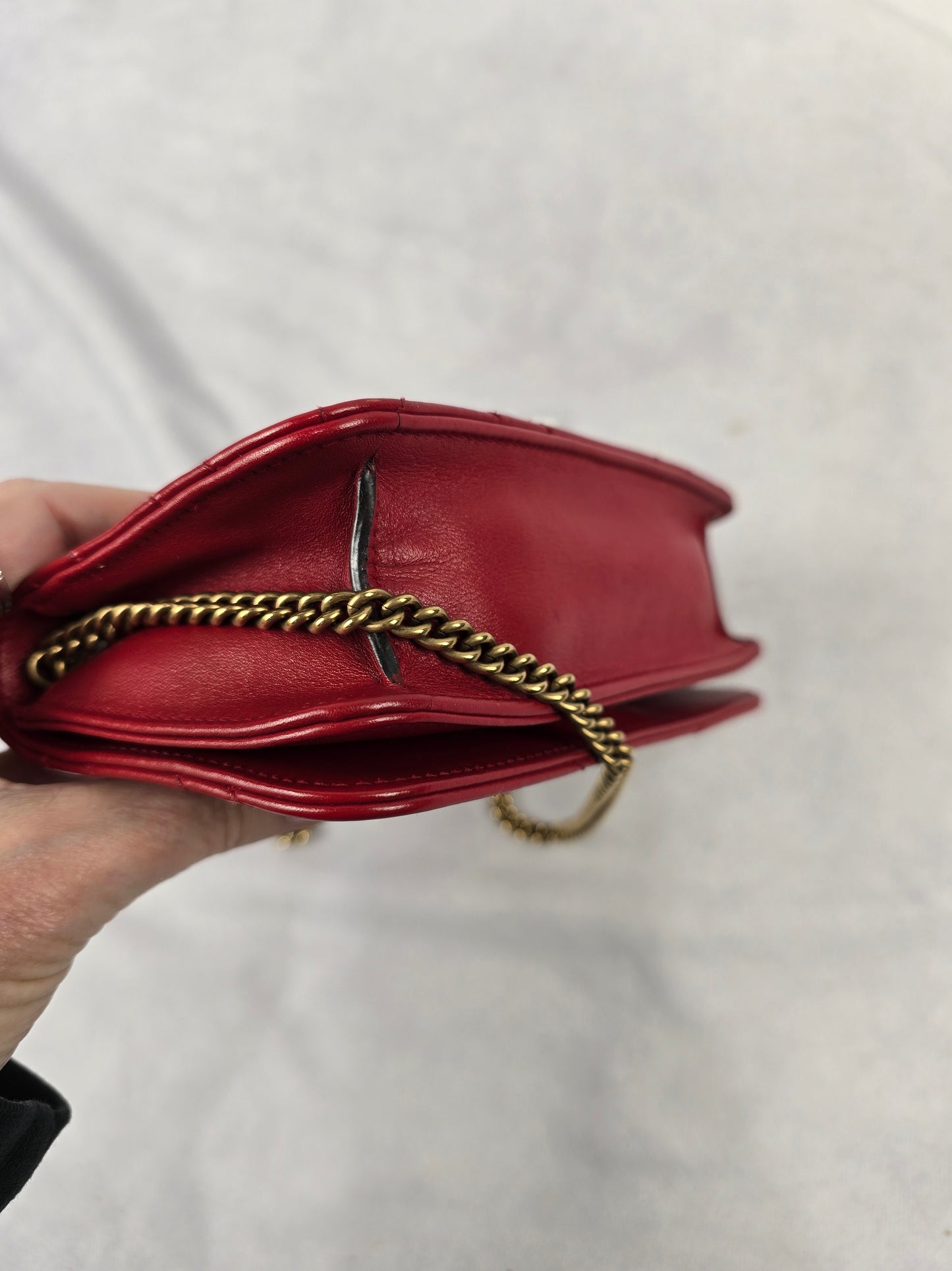 Gucci Marmont Chevron GG Mini Bag in Red Calfskin